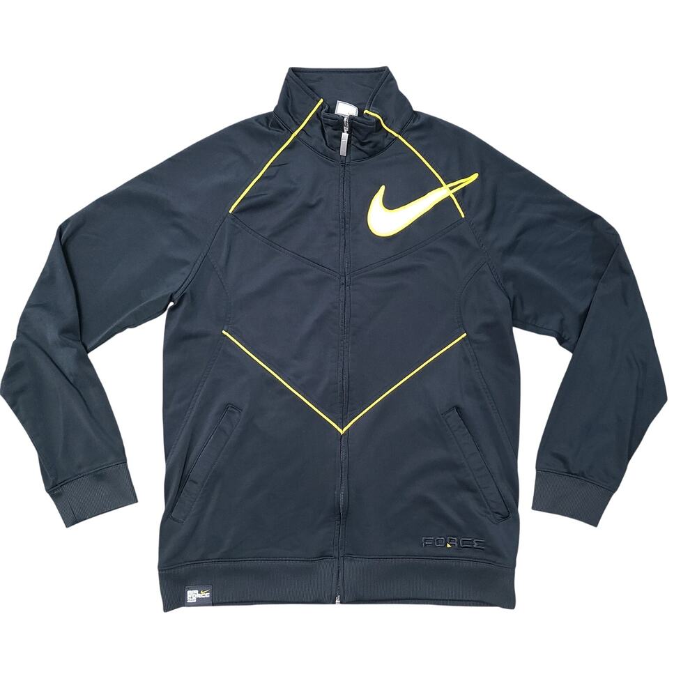 VTG Y2K Nike Air Force 25 Mens Jacket Large Black Yellow Swoosh Logo Athleisure‎